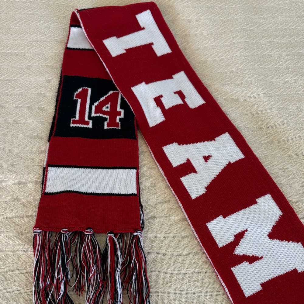 Claire’s Red and White Team Spirit Scarf 84 in. Length 6 1/2 in. Width
